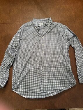Peter Millar Never Worn Men's Blue and White Check Button-Down Shirt